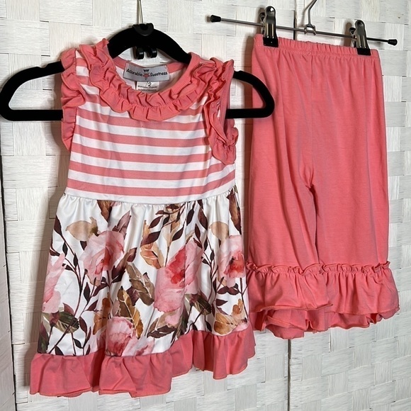 Set Includes Rose Floral & Stripe Print Top With Ruffle Detail - Picture 5 of 9